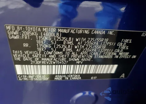 2014 Toyota Rav4 Limited z USA, uszkodzony, nr VIN 2T3DFREV2EW154527